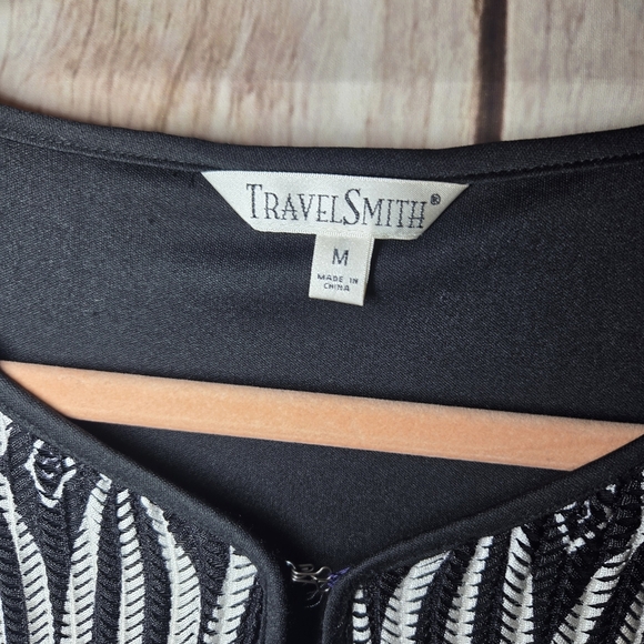 TravelSmith Black and White Geometric One Button Cardigan Womens Medium - Picture 2 of 11